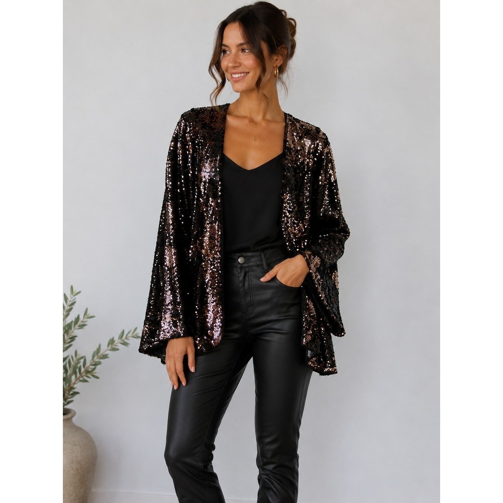 Torrid Sequin Kimono Cardigan Rose Gold Glam Statement Party Disco Layer Festive